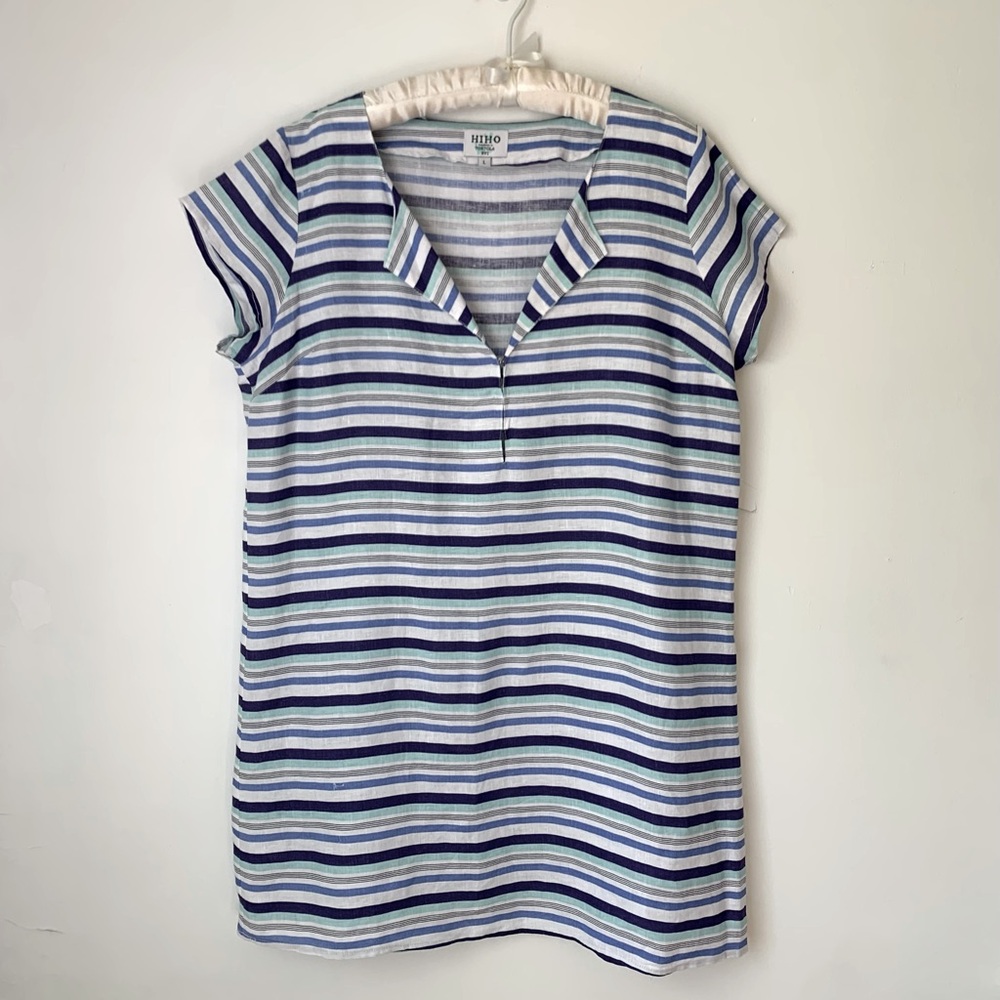 HiHo Tortola BVI Striped Linen Relaxed Shift Dress Large Relaxed Fit
